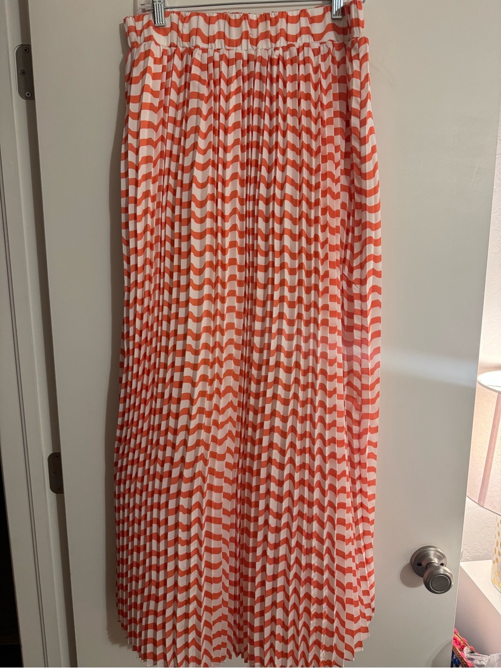 Sugarlips Coral and White Chevron Pleated Maxi Skirt